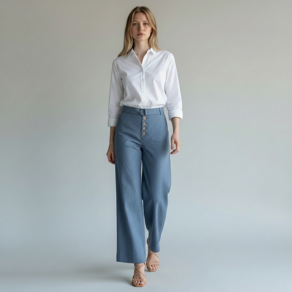 Anthropologie Wedgewood Blue Pants Women 14‎ Wide Leg Coastal Elegant NWT $120